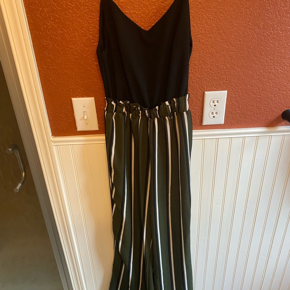 Black and Green Striped Jumpsuit